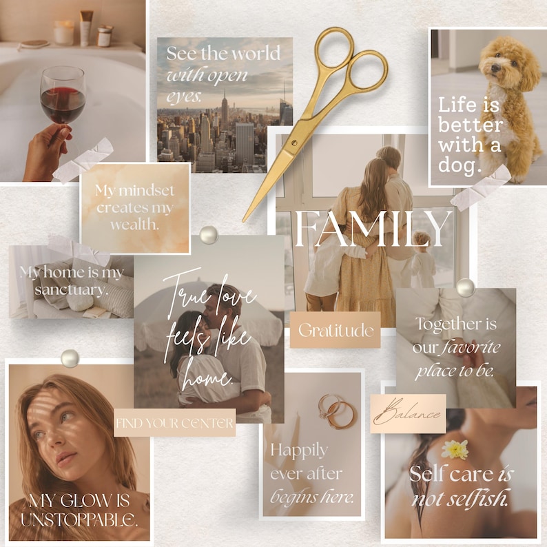 Vision Board Kit: Printable Goal Setting and Manifestation Planner (Affirmations, Words & Positive Quotes)