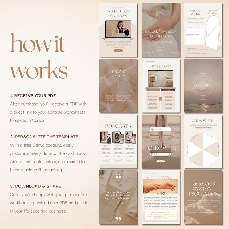 320-Page Coaching Workbook & Worksheet Template: Ebook Lead Magnet (Canva)
