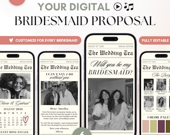 Bridesmaid Video Proposal: Personalized Video Invitation, Newspaper Template, Bridal Party Invite (Canva)