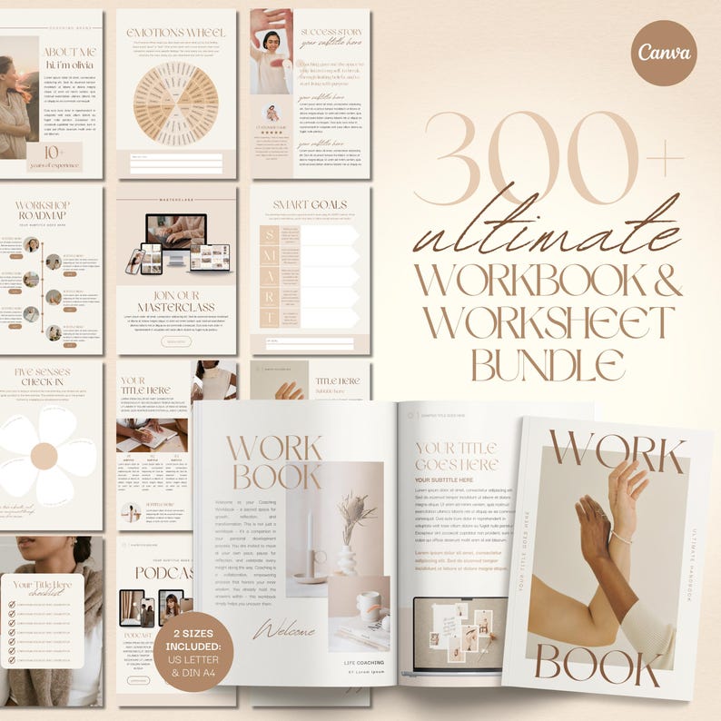 320-Page Coaching Workbook & Worksheet Template: Ebook Lead Magnet (Canva)