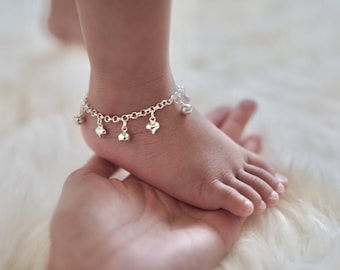 TWO Sterling Silver Jingle Bell & Hearts Anklet for Baby || Traditional Cambodian Anklet || Jingle Anklets by Danita Apple