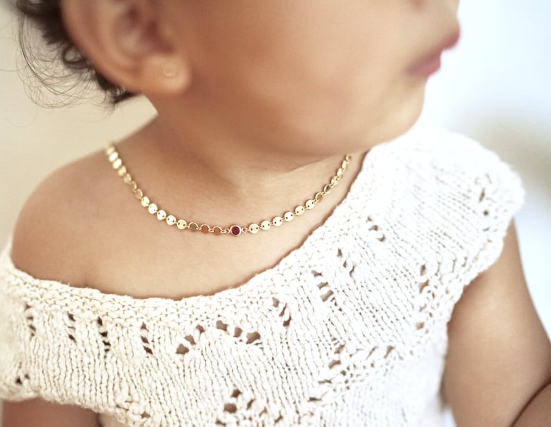 Baby Necklace Kids Necklace in 14k Gold Fill Kids Birthstone Necklace Baptism Necklace Flower Girl Necklace image 5