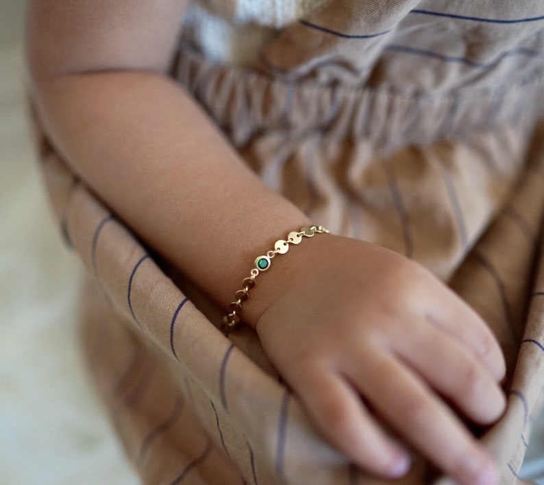 Baby Bracelet 14K Gold Fill Birthstone Bracelet Kids Bracelet Girls Birthstone Bracelet Baptism Bracelet Baby Jewelry DanitaApple image 2