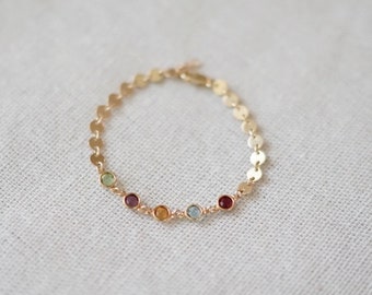 Rainbow Bracelet 14k Gold Fill | Choose 1 - 5 Stone Options | Multi Birthstone Bracelet | Kids Bracelet | Toddler Birthstone Bracelet