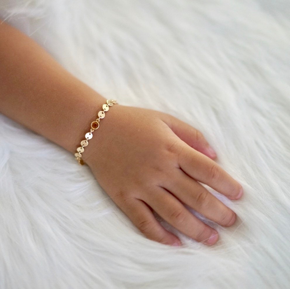 Baby Bracelet 14k Gold Fill Birthstone Bracelet Kids Etsy