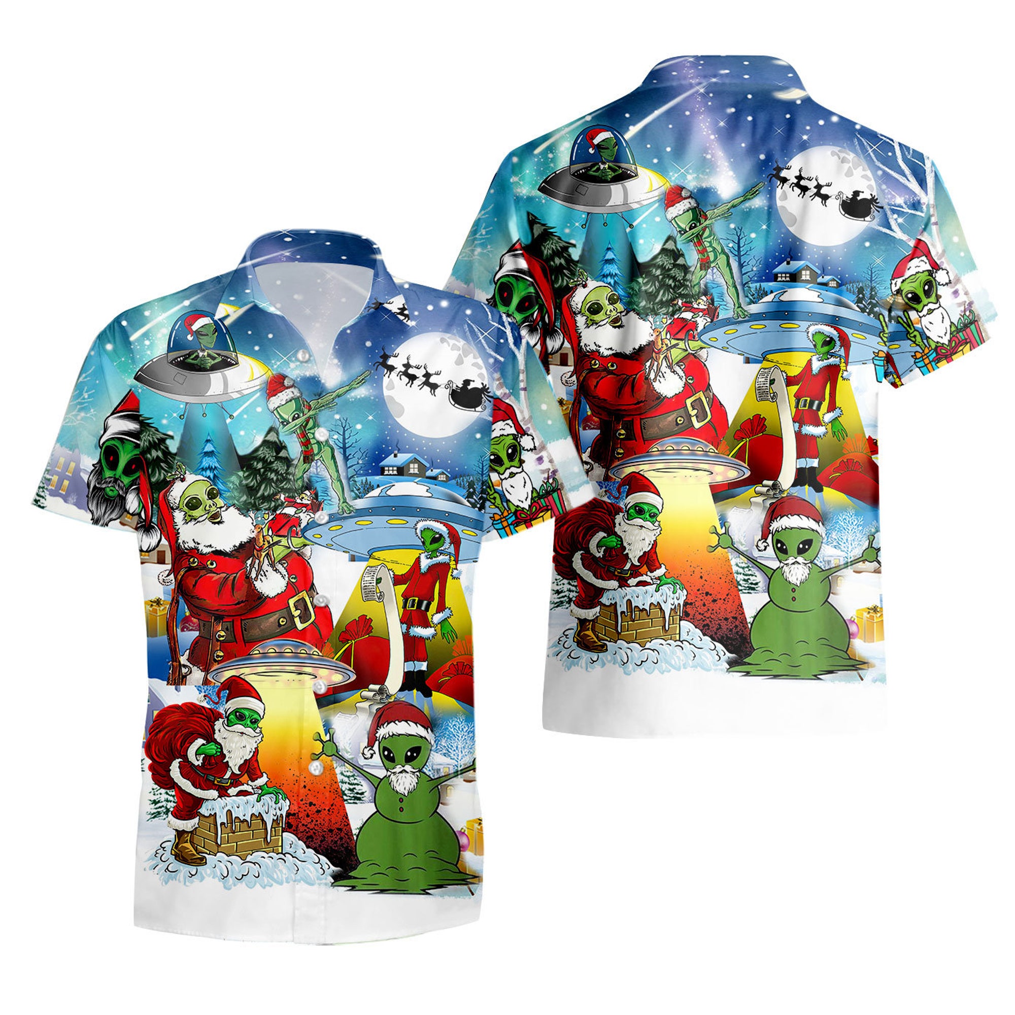 The Alien And Santa Claus At Christmas Hawaiian Shirt The Alien And Santa Claus At Christmas Hawaiian Shirt