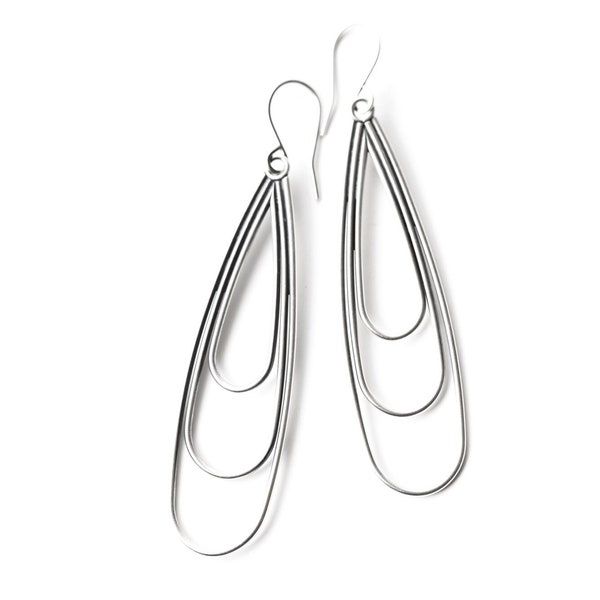 Long sterling silver earrings, sleek and unique pair of statement dangles that are comfortable and go with everything - "Tiers Earrings"