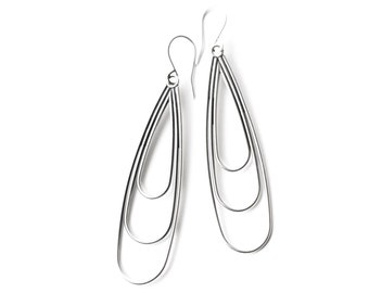 Long sterling silver earrings, sleek and unique pair of statement dangles that are comfortable and go with everything - "Tiers Earrings"