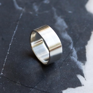 Wide sterling silver ring for men or for women, unisex silver ring with modern square shape with brushed and shiny finish - "Duality Ring"