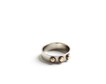 Modern silver band embellished with solid 14K yellow gold, edgy and sleek ring perfect for stacking or wearing alone - "Union Ring w/ Gold"