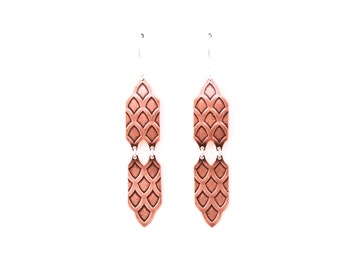 Unique cultural copper earrings inspired by old-world ethnic Moroccan design and architecture, distinctive dangles - "Copper Amira Earrings"