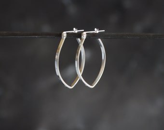 Small modern silver earrings with a pointy hoop like lightweight design for everyday wear or casual occasion - "Small Porter Hoops"
