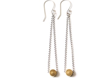 Long brass and sterling silver dangles, an edgy and modern mixed metal pairing perfect and comfortable for everyday wear - "Niobe Earrings"