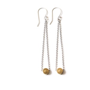 Long brass and sterling silver dangles, an edgy and modern mixed metal pairing perfect and comfortable for everyday wear - "Niobe Earrings"