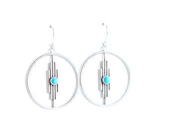 Boucles d'oreilles américaines en turquoise et argent de la Belle au bois dormant, pendentifs art déco boho modernes d'inspiration mexicaine - « Boucles d'oreilles Paloma turquoise »