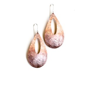 Bold copper earrings in a large teardrop shape oxidized and embossed for depth and added visual appeal Wheat Fields Earrings image 7