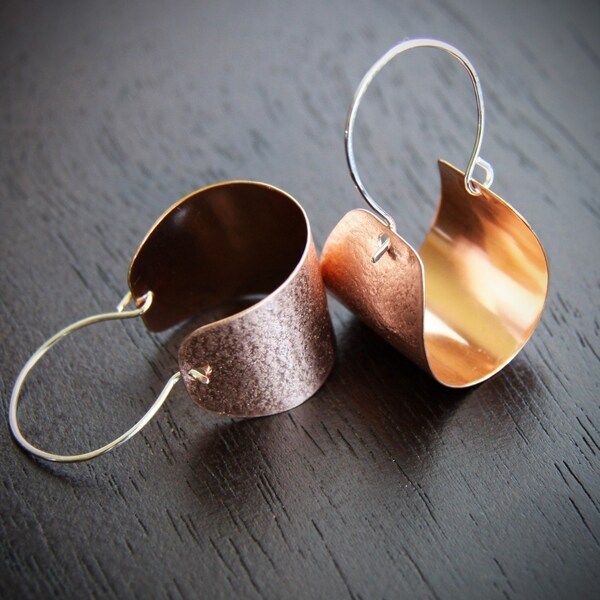 Scoop earrings - ON SALE this week - wide copper and sterling silver hoop dangles