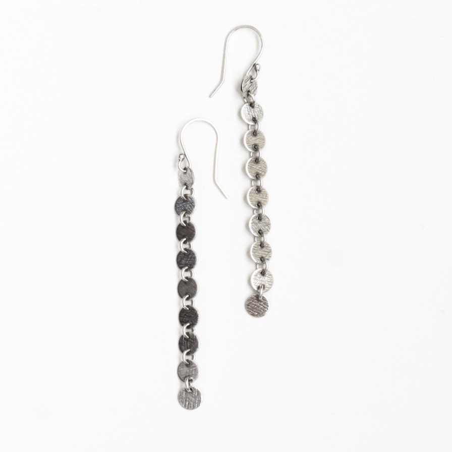 Long Silver Earrings of 9 Connected Silver Discs Named After - Etsy
