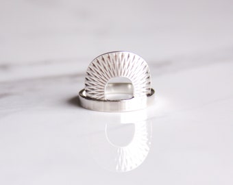 Global modern sterling silver half circle portal gateway symbol unique ring, original and fashionable design - "Portalis Ring"