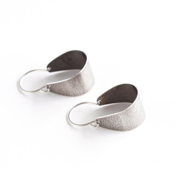 Sleek silver earrings, modern and sexy pair in a unique small arc shape that dangles lightly when worn - "Small Silver Scoop Earrings"