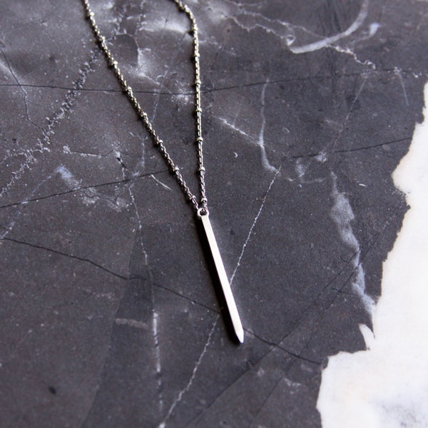 Slender sterling silver necklace, petite, simple & modern design perfect for daily wear on its own or layered - "Spear Necklace"