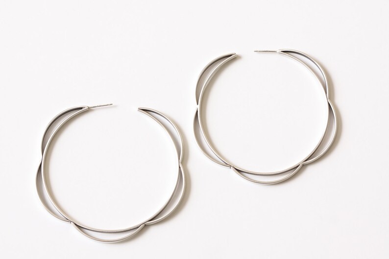 Statement Sterling Silver Hoop Earrings of a Unique 3D Design Etsy
