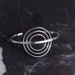 Recycled sterling silver round sun inspired cuff bracelet, unique design handmade of flattened and square silver wire Mitra Cuff image 4