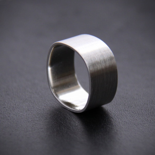 Wide sterling silver ring for men or for women, unisex silver ring with modern square shape with brushed and shiny finish - "Duality Ring"