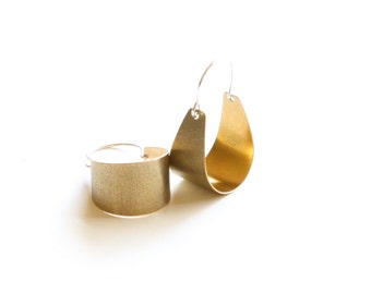 Small brass earrings lightweight and comfortable to wear, modern design with a textured surface - "Small Brass Scoop Earrings"