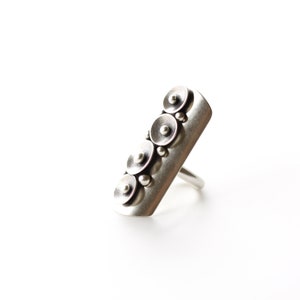 Whimsical sterling silver statement ring, artistic arrangement of domed textured circles and silver balls on oval baseplate Stellar Ring image 5