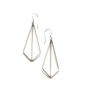 Modern geometric earrings of angles and lines handmade of sterling silver wire formed into a striking kite shape Silver Kite Earrings image 4