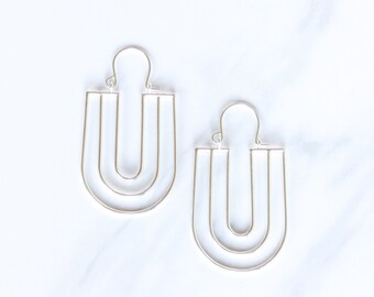 Eye-catching and unique boho style lightweight earrings composed of 3 sterling silver wire arches nestled within - "Portal Earrings"