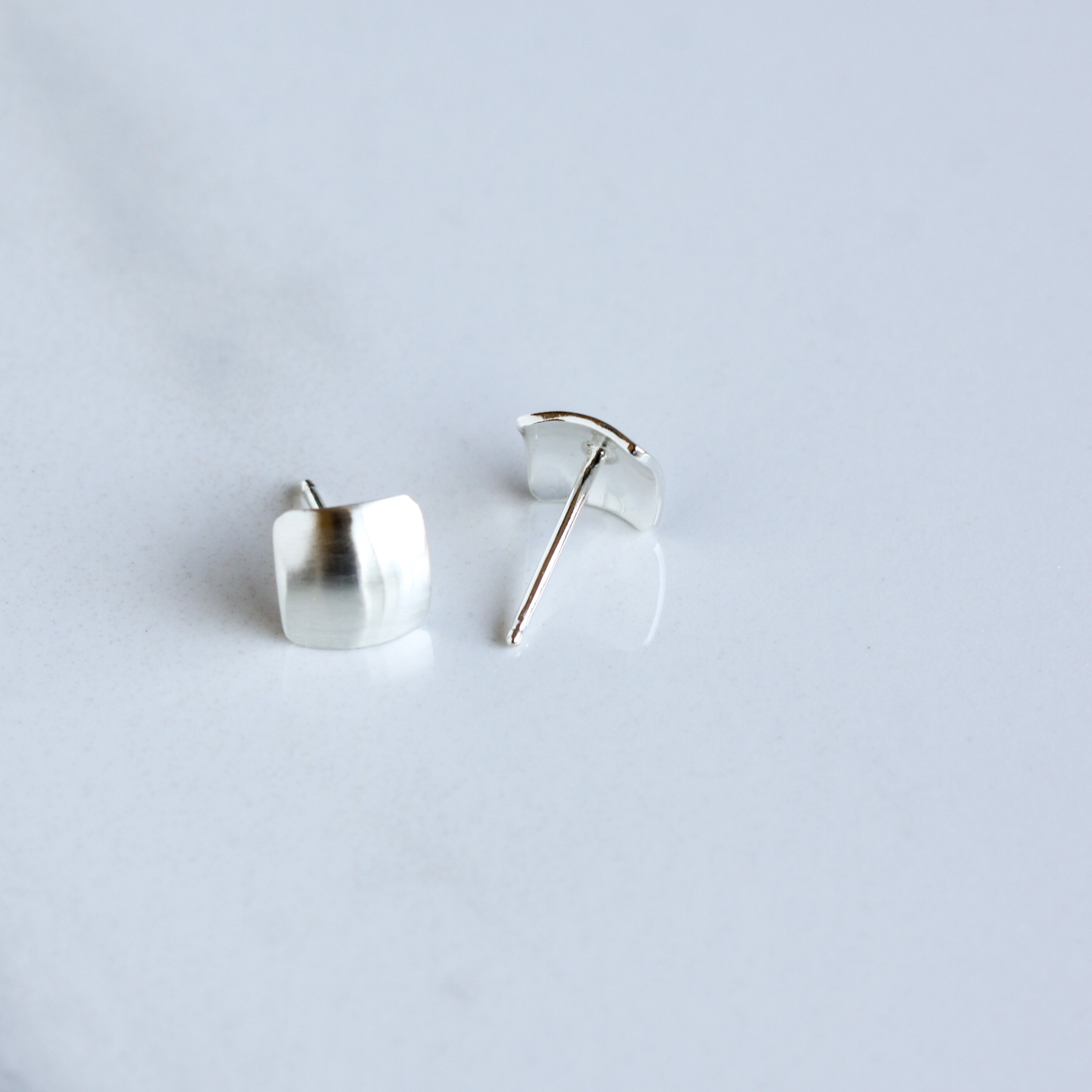 Tiny Silver Earrings With a Modern Square Shape Domed for a - Etsy