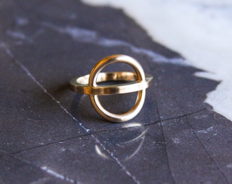 Sculptural and airy 14K solid gold ring, a super sleek and streamlined minimalist design - "Gold Acoustic Ring"