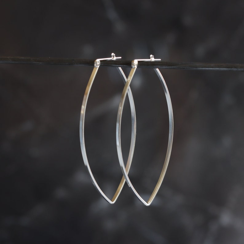 Sturdy lightweight sterling silver hoops designed to stand out with its modern leaf like shape and larger size Porter Hoop Earrings image 1