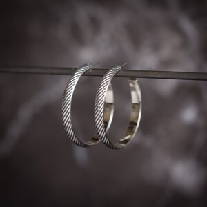 Edgy and eye-catching patterned sterling silver hoops, unique twist on the classic hoop, versatile and distinctive design - "Salma Hoops"