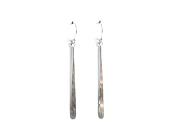 Medium length sterling silver dangle earrings, hammered by hand into an organic whimsical stem-like design - "Stems Earrings - Small"