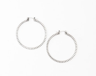 Chic alternative to the classic hoop earring, a sleek design of flattened beaded silver wire and flip top earwires - "Reyna Hoops - Small"