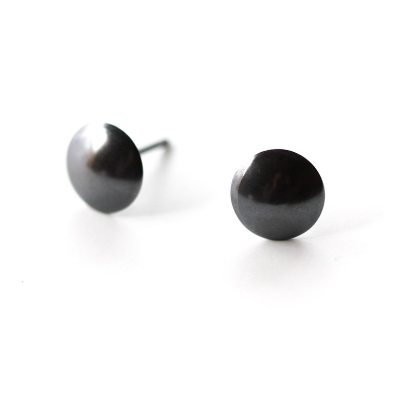Round sterling silver studs oxidized to a dark black finish for an edgy and modern look for everyday wear Emerson Earrings image 1