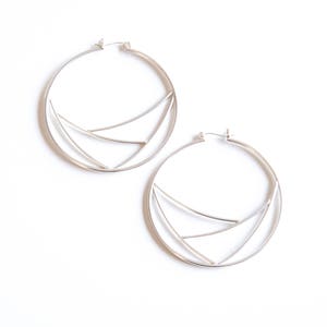 Geometric hoop earrings, modern and trendy silver hoops featuring a delicate web pattern to complement the classic design - "Web Hoops"
