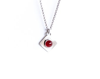 Solitary high grade red carnelian gem-stone necklace with a simple setting, perfect for layering or a splash of color - "Beacon Necklace"