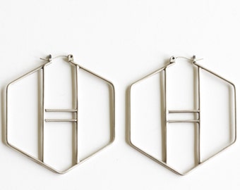 Geometric sterling silver earrings handmade of recycled sterling silver wire meticulously formed into a unique design - "Ione Hoop earrings"