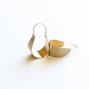 Small brass earrings lightweight and comfortable to wear, modern design with a textured surface Small Brass Scoop Earrings image 4