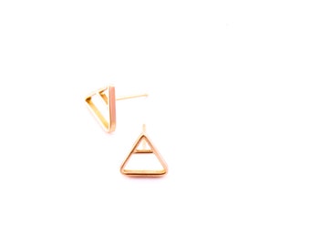 Gold Earth + Air studs - petite SOLID 14K yellow gold alchemy inspired earrings