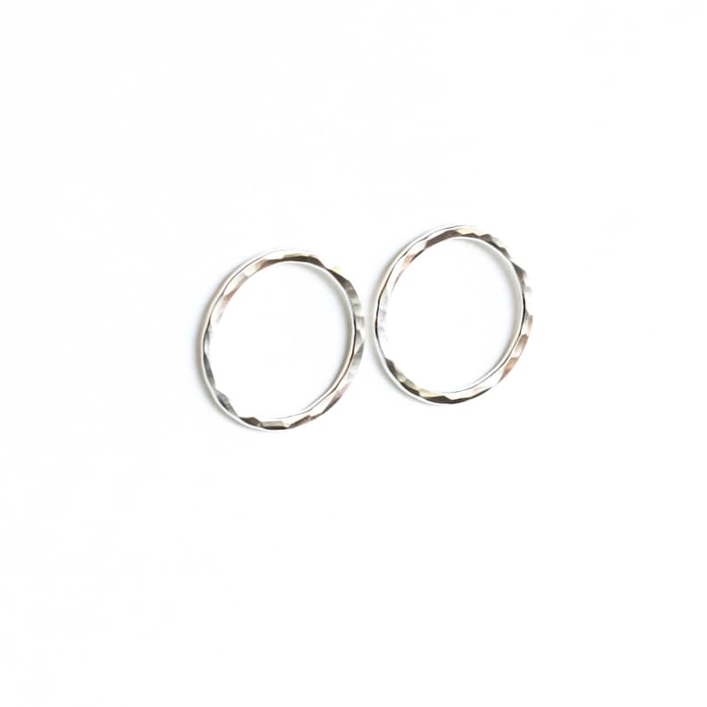 Round silver post earrings of hammered texture perfect everyday go-to pair Simple Classic Circle Earrings image 4