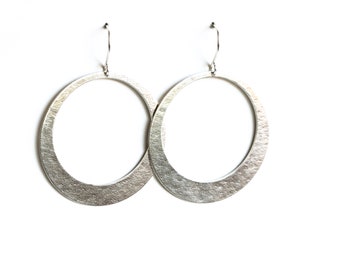 Big silver hoop earrings, large statement jewelry in a comfortable unique design sure to get attention - "Large Silver Lunar Hoops"