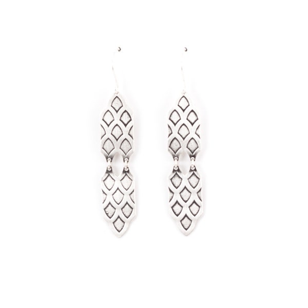 Old world sterling silver earrings inspired by Moroccan textiles and Moorish architecture, ethnic earring design - "Silver Amira Earrings"