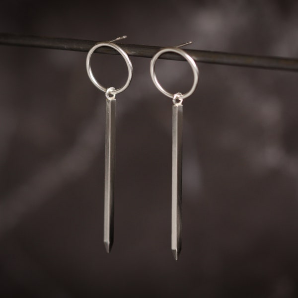 Lightweight and petite, minimalist sterling silver spear dangle stud earrings, easy to wear modern streamlined design - "Spear Studs"