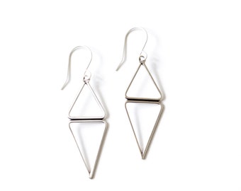 Minimalist, modern, and lightweight sterling silver earrings of opposing triangle geometric shapes, perfect for everyday - "Lyra Earrings"