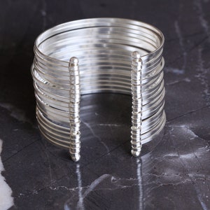 Bold statement cuff, compilation of many individual flattened sterling silver wires formed into a dramatic bracelet Isobel Cuff image 1